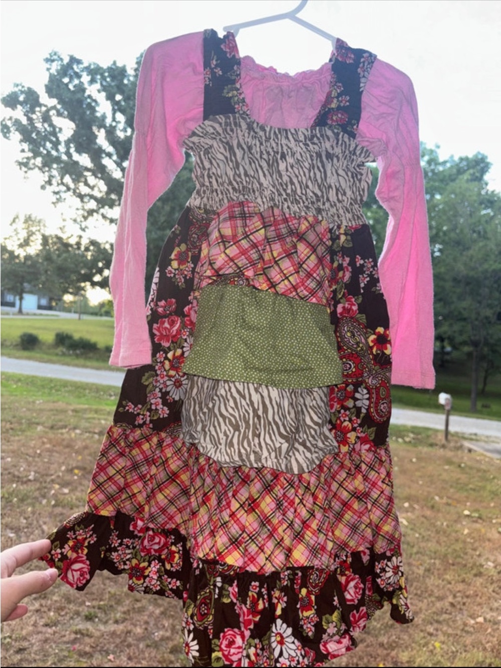 Girls Pink & Multicolor Patchwork Tiered Dress by